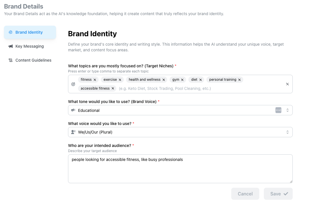 Screenshot of the 'Brand Details' page in Ascribe AI