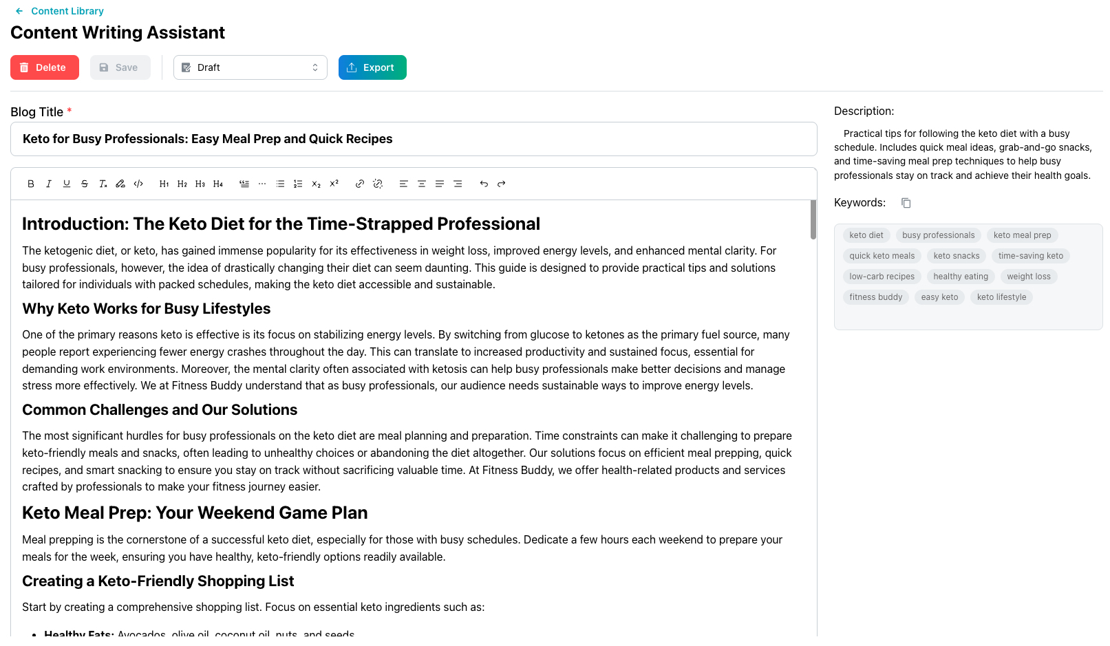 Screenshot of the generated content in the Editor.